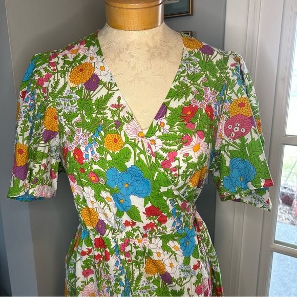 Millie Summer Garden Floral Cotton Wrap Asymmetrical Midi Dress Size Large NWT - Picture 3 of 16
